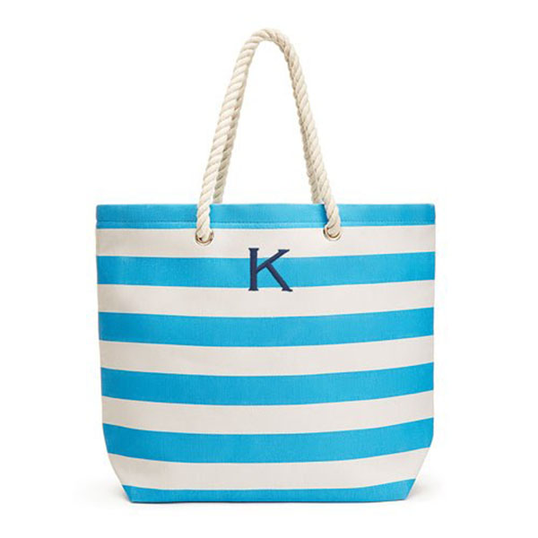 Personalized Large Cabana Stripe Canvas Tote Bag – Sky Blue