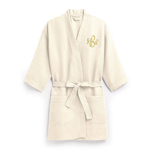Women's Personalized Embroidered Waffle Spa Robe - Ivory / Beige