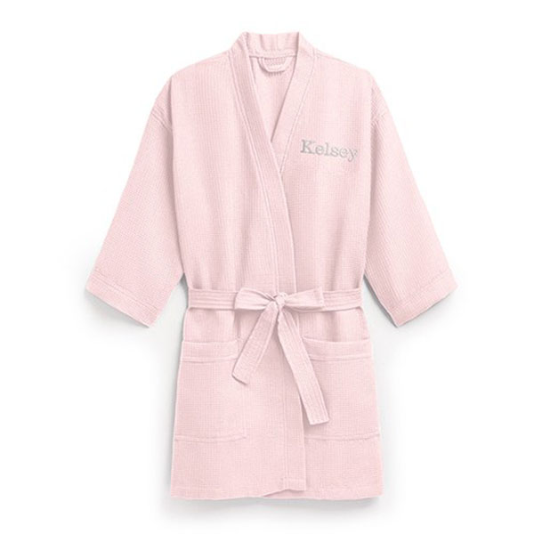 Women's Personalized Embroidered Waffle Spa Robe - Blush