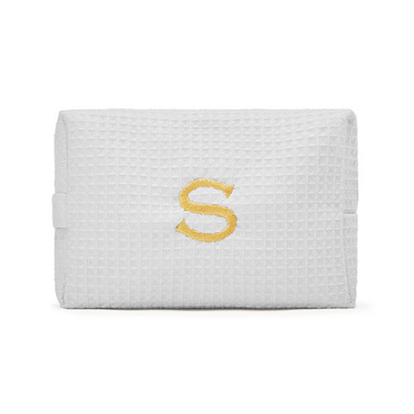 Women's Large Personalized Cotton Waffle Makeup Bag - White