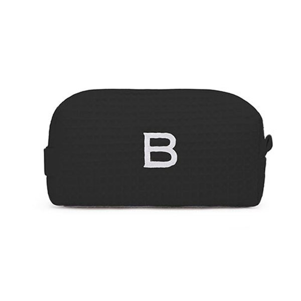 Personalized Small Cotton Waffle Makeup Bag - Black