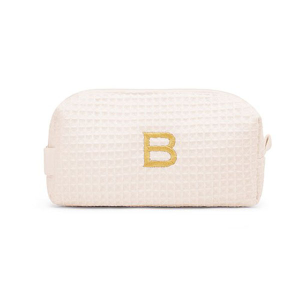 Personalized Small Cotton Waffle Makeup Bag - Ivory