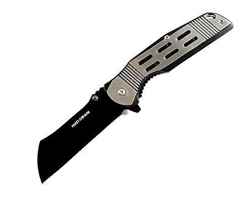 Hunt Down 8.75 in. Black Razor Style Blade Spring Assisted Folding Knife 3CR13 steel