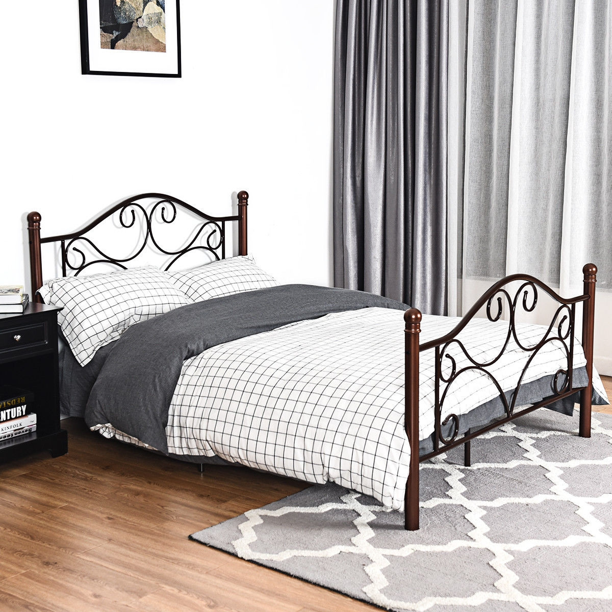 Full Size Steel Bed Frame With Stable Platform And Metal Slats