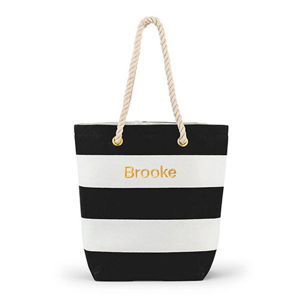 Personalized Large Bliss Canvas Tote Bag - Black And White