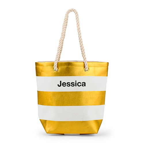 Personalized Large Bliss Canvas Tote Bag - Gold And White