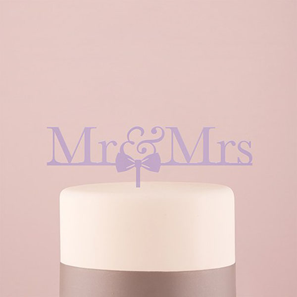 Mr & Mrs Bow Tie Acrylic Cake Topper - Lavender