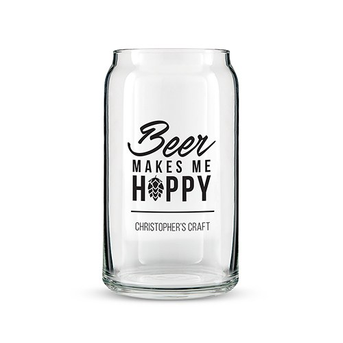 Beer Can Shaped Glass Personalized - Beer Makes Me Happy Printing