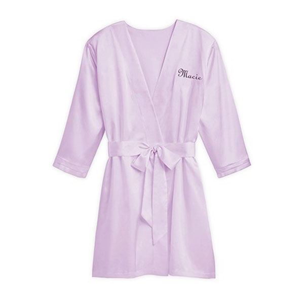 Women's Personalized Embroidered Satin Robe With Pockets - Lavender
