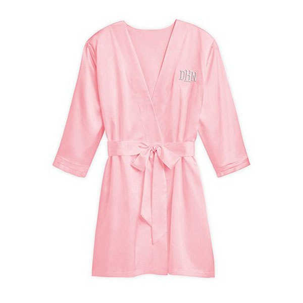 Women's Personalized Embroidered Satin Robe With Pockets - Light Pink