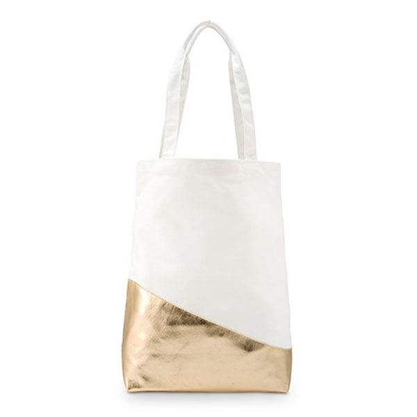 Large Gold & White Cotton Canvas Tote Bag
