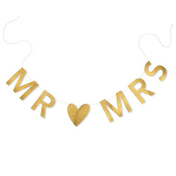 Mr & Mrs Gold Glitter Wedding Banner - 4 Pieces