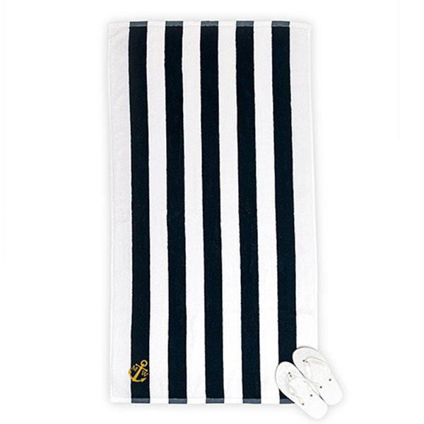 Navy Striped Terry Beach Towel