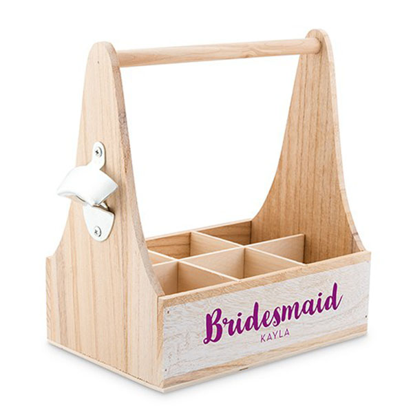Wooden Bottle Caddy With Opener - For The Bridesmaid