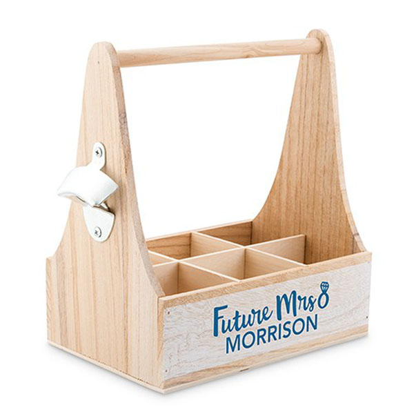 Personalized Wooden Bottle Caddy With Opener - Future Mrs.
