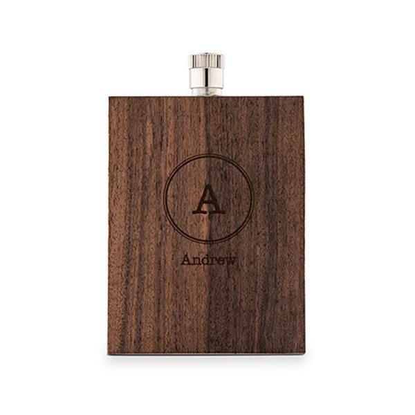 3 Ounce Rustic Wood Flask - Circle Monogram