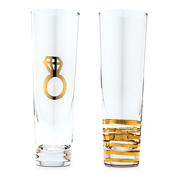 Engagement Set Champagne Flutes - Metallic Gold