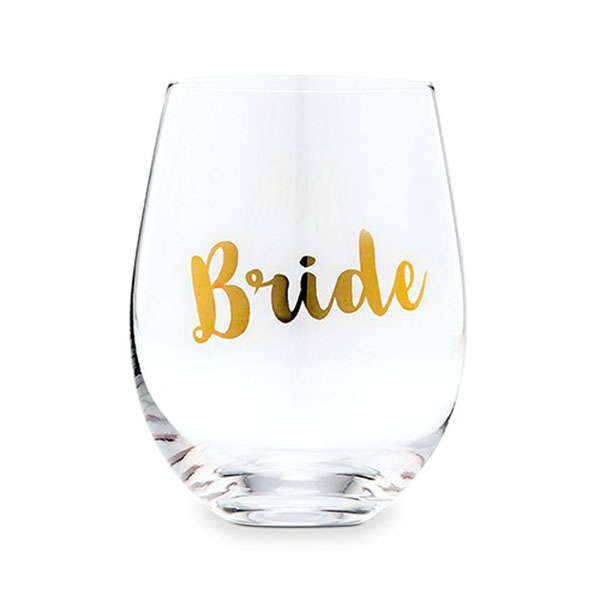 Bride Stemless Wine Glass - Metallic Gold
