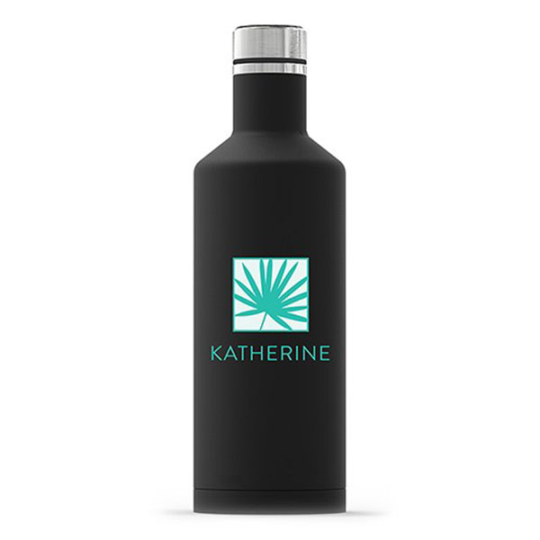 Insulated Water Bottle - Sleek Black - Summer Vibes Palm Leaf Printing