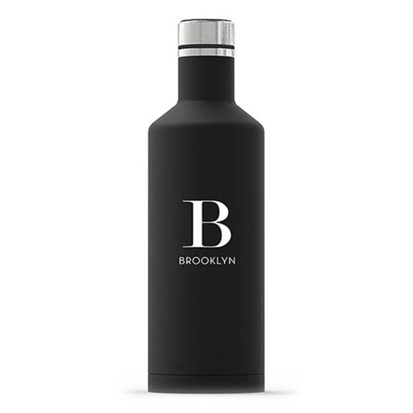 Insulated Water Bottle - Sleek Black - Modern Serif Initial Printing