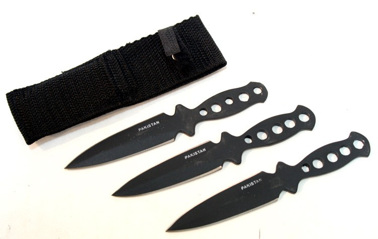 Set of 3 Black Throwing Knives with Sheath 