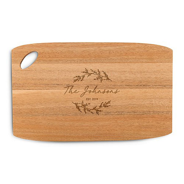 Personalized Wooden Cutting And Serving Board With Oval Handle - Bold Script