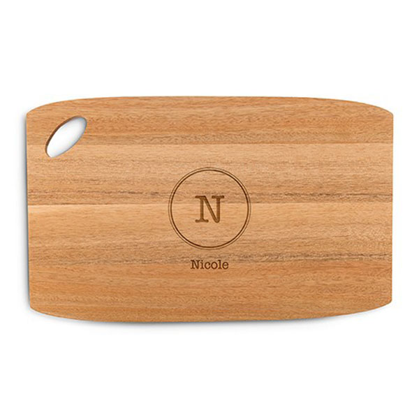 Personalized Wooden Cutting And Serving Board With Oval Handle - Typewriter Monogram
