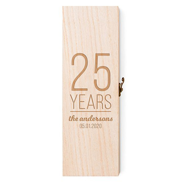 Personalized Wooden Wine Gift Box With Lid - Happy Anniversary