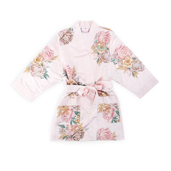 Personalized Flower Girl Satin Robe With Pockets - Blush Floral