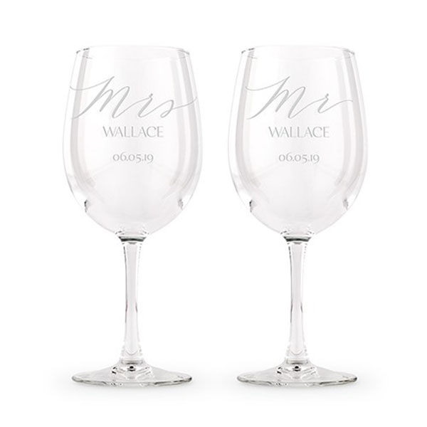Large Personalized Wine Glass Set - Mr And Mrs