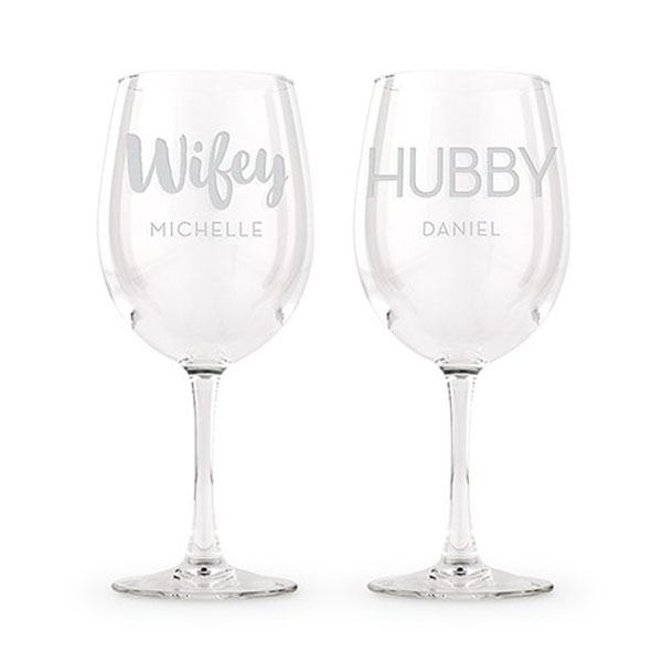 Large Personalized Wine Glass Set - Wifey And Hubby