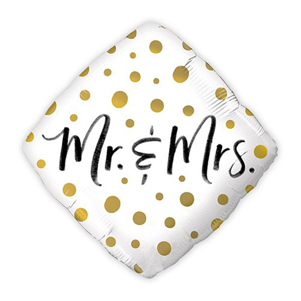 Mylar Foil Helium Party Balloon Wedding Decoration - Gold Polka-Dot Mr. And Mrs. - 4 Pieces