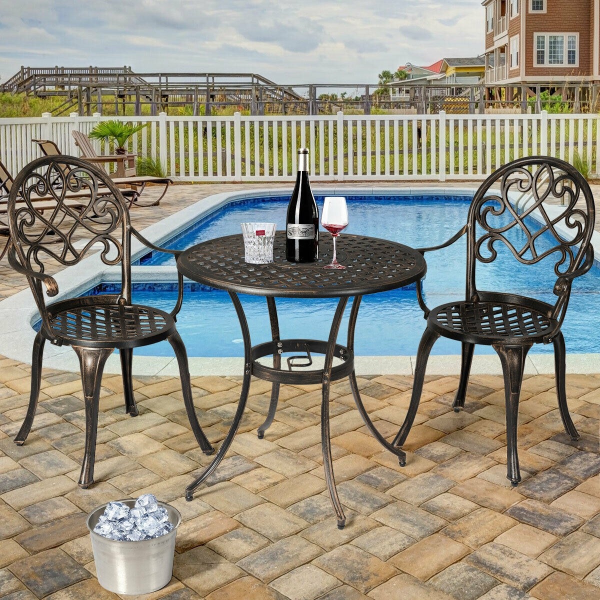 3 Pcs Outdoor Set Patio Bistro With Attached Removable Ice Bucket