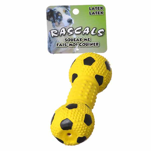 Rascals Latex Soccer Ball Dumbbell Dog Toy - Blue - 5.5 in. Long - 4 Pieces