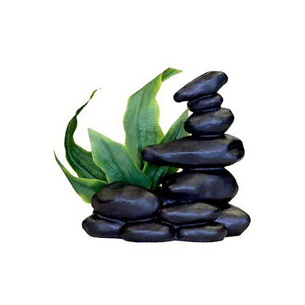 Blue Ribbon Zen Spa Stones with Plant - Black - 5.5 in. L x 3.5 in. W x 5.25 in. H