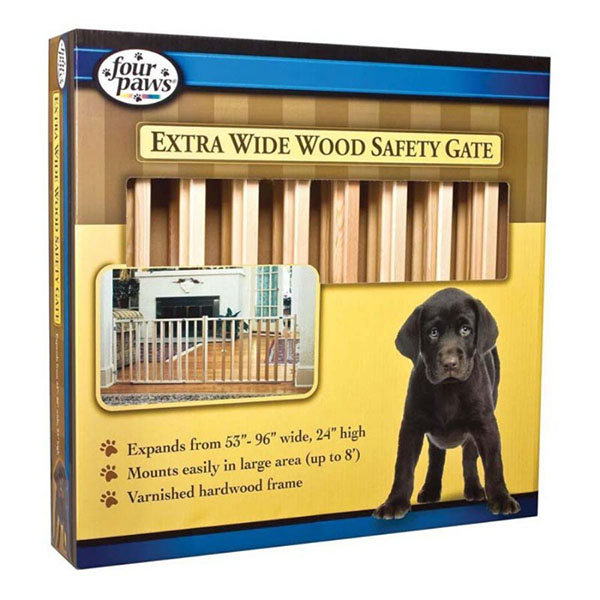 Four Paws Extra Wide Wood Safety Gate - 53 in. - 96 in. Wide x 24 in. High