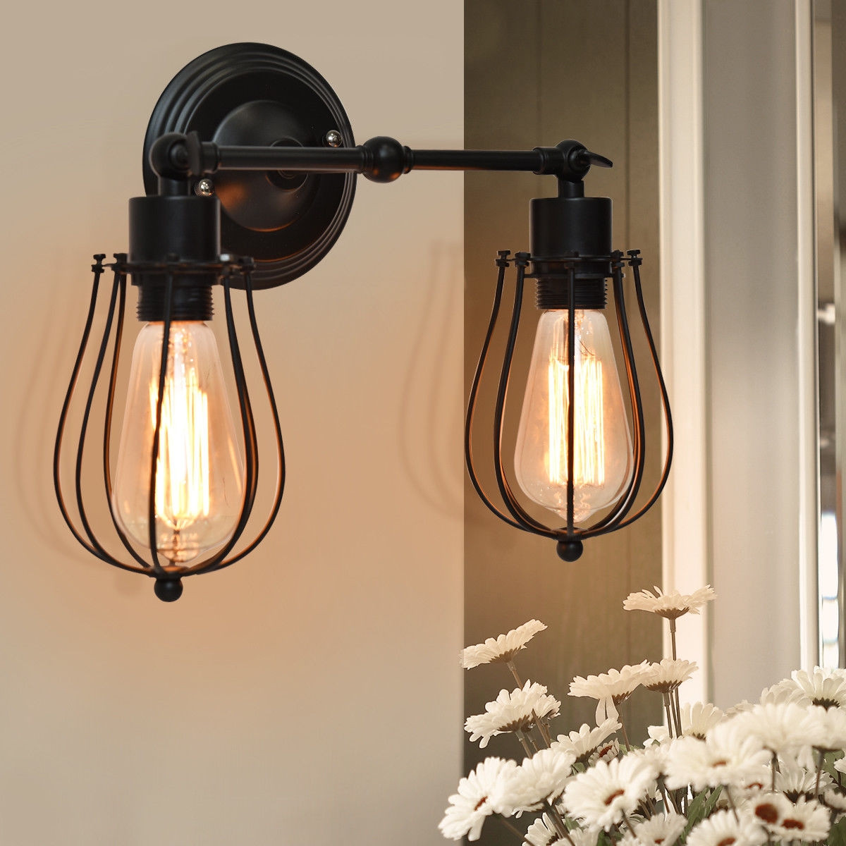 Wire Caged Vintage Industrial Retro Edison Wall Lamp