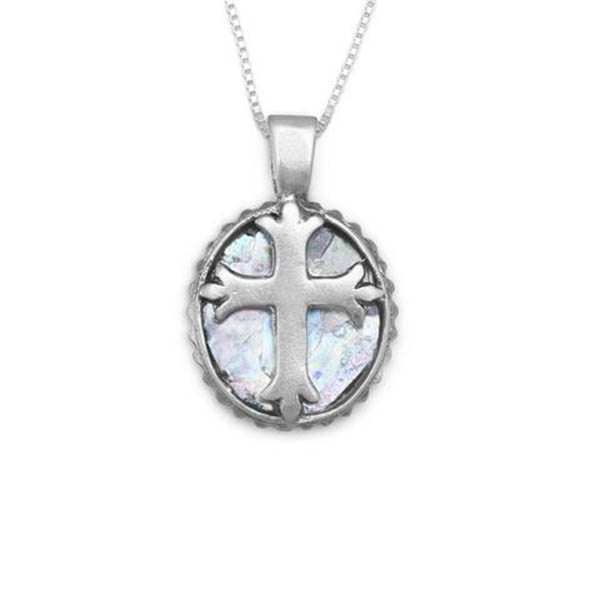 18 in. Oval Roman Glass Cross Necklace