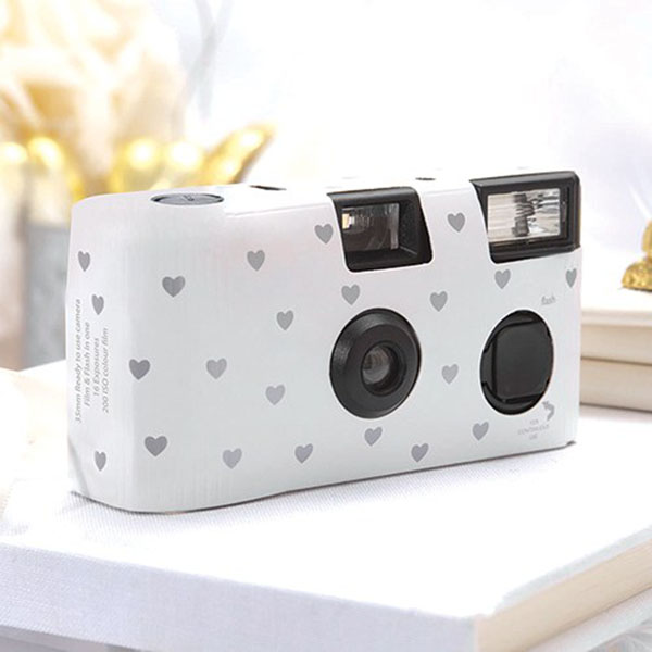 Single Use Camera - White And Silver Hearts Design - 2 Pieces