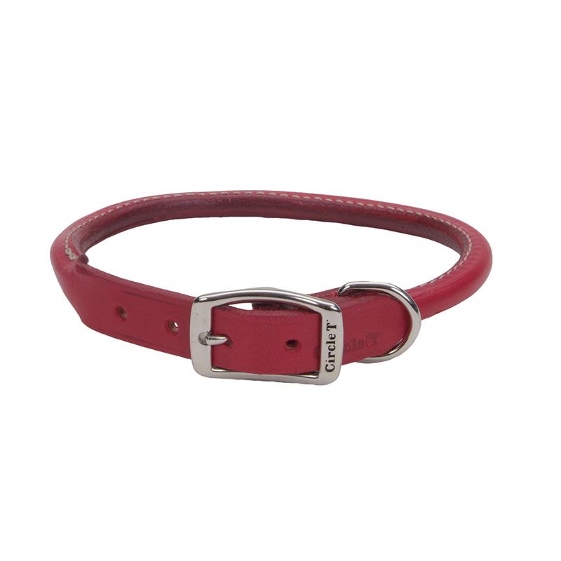 Circle T Oak Tanned Leather Round Dog Collar - Red - 20 Neck