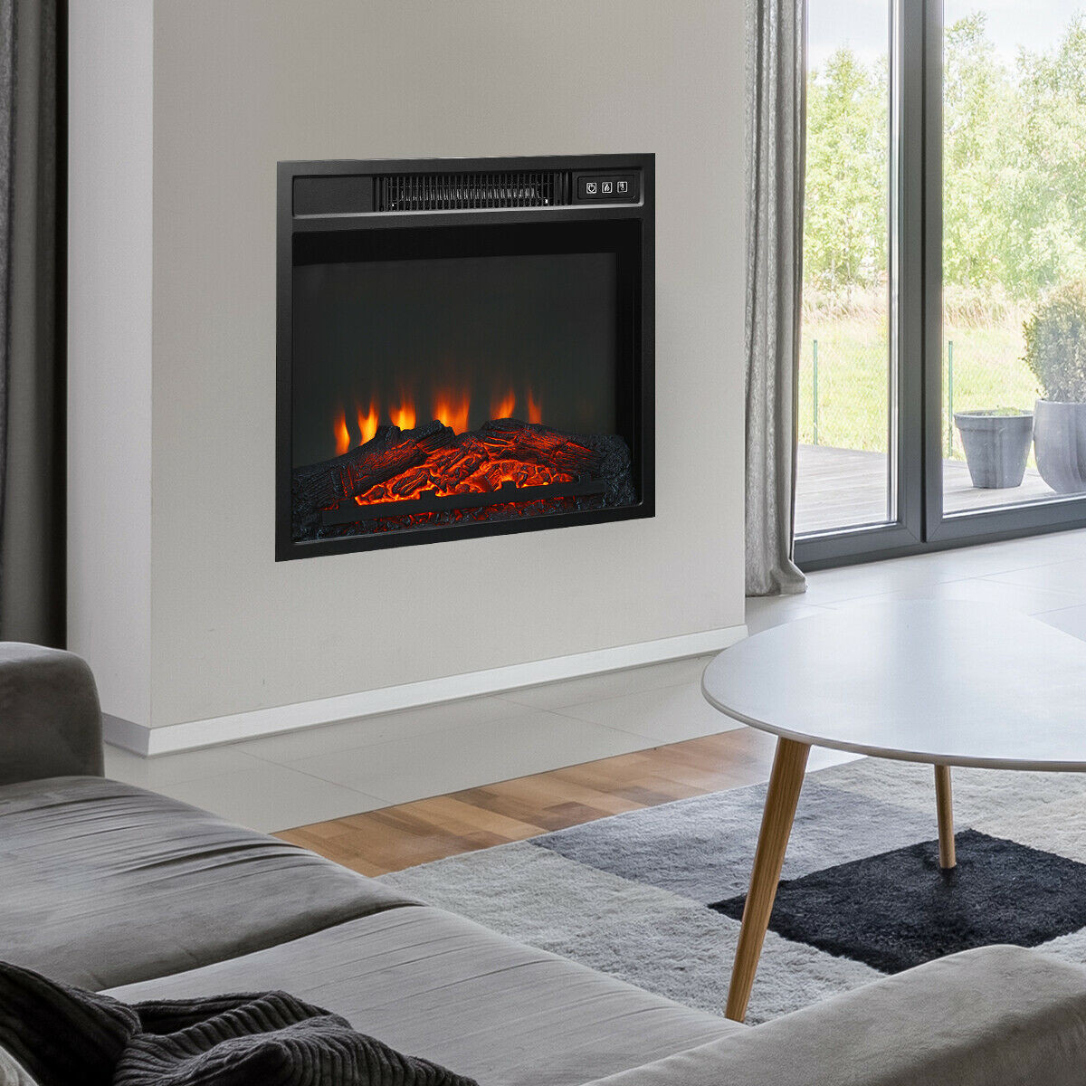 18 In. Electric Fireplace Freestanding And Wall-Mounted Heater Log Flame