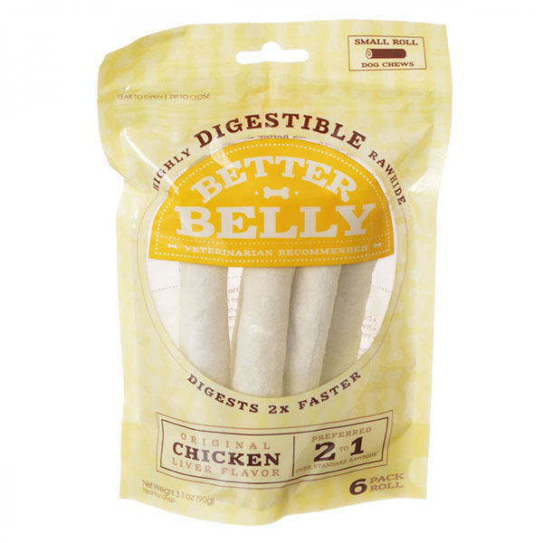 Better Belly Rawhide Chicken Liver Rolls - Small - 6 Count - 3 Pieces