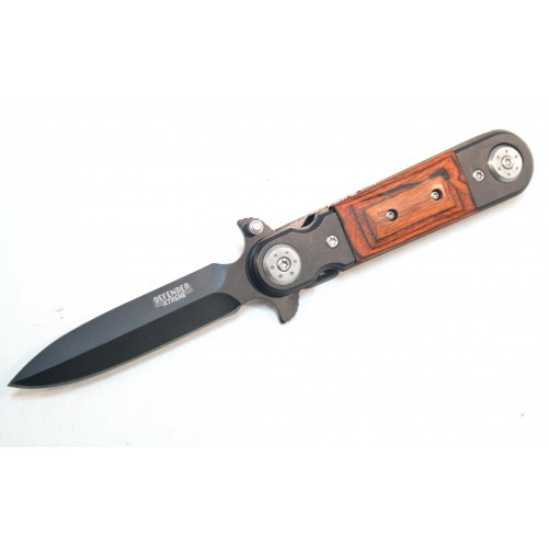 8 in. Black And Wood Spring Assisted Knife Metal Handle with Clip