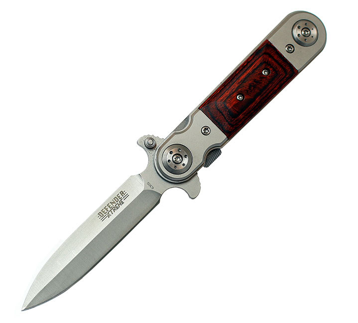 8 in. Silver And Wood Spring Assisted Knife Metal Handle with Clip