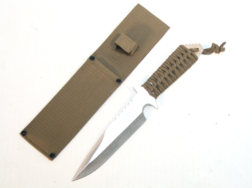 11.5 in. Full Tang Green Handle Hunting Knife with Green Sheath