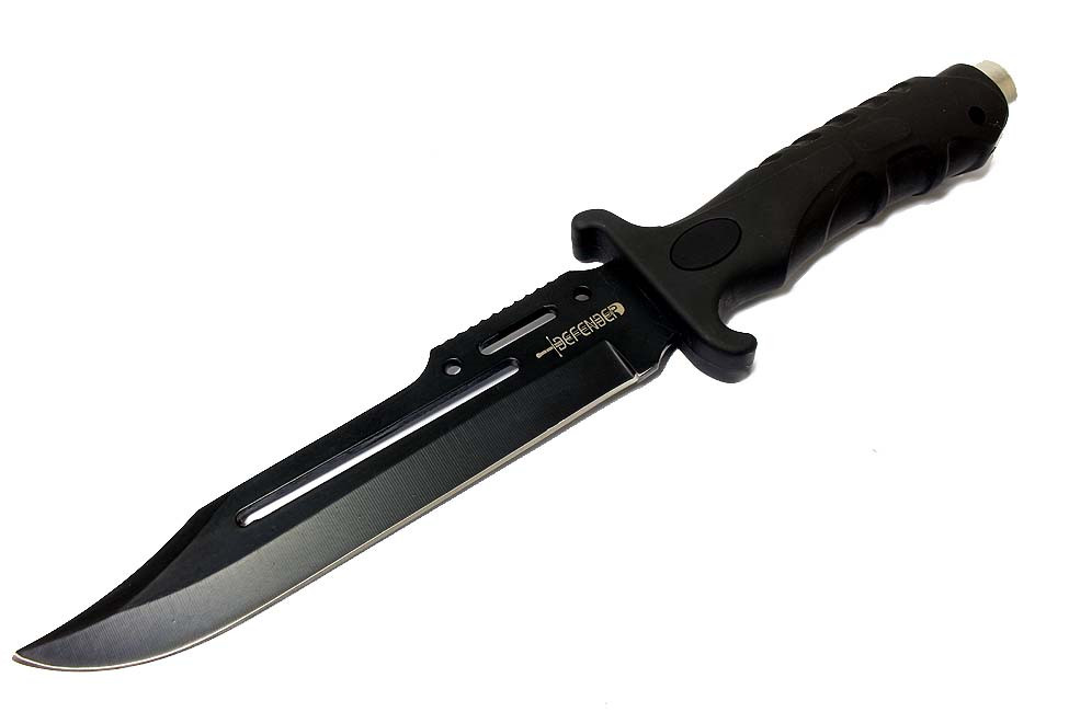 10.5 in. Black Hunting Knife Rubber Handle with Sheath