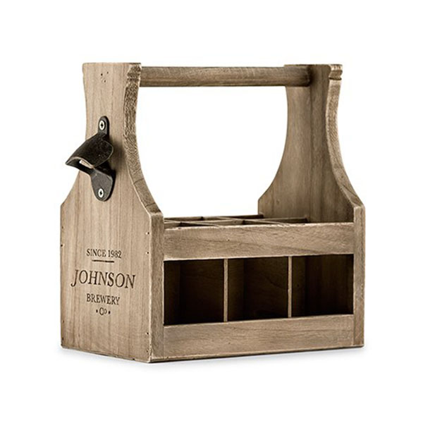 Wood Beer Bottle Caddy With Opener - Brewery Co. Etching