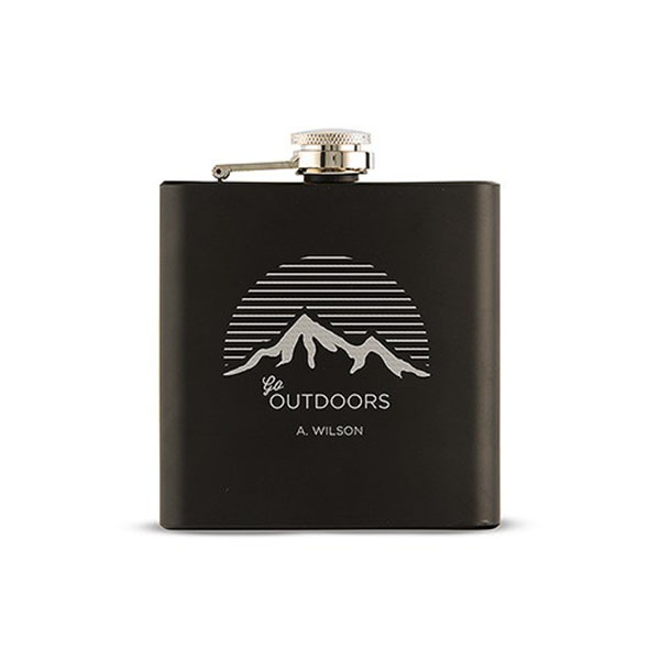 Go Outdoors Etched Black Hip Flask
