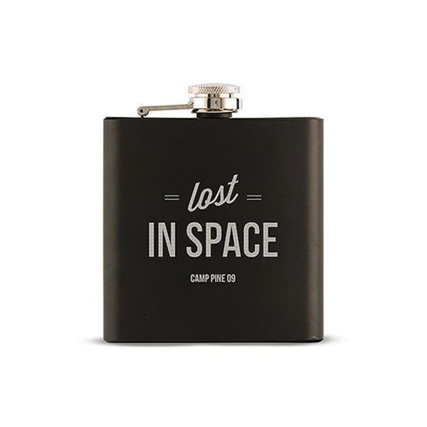 Lost In Space Etched Black Hip Flask