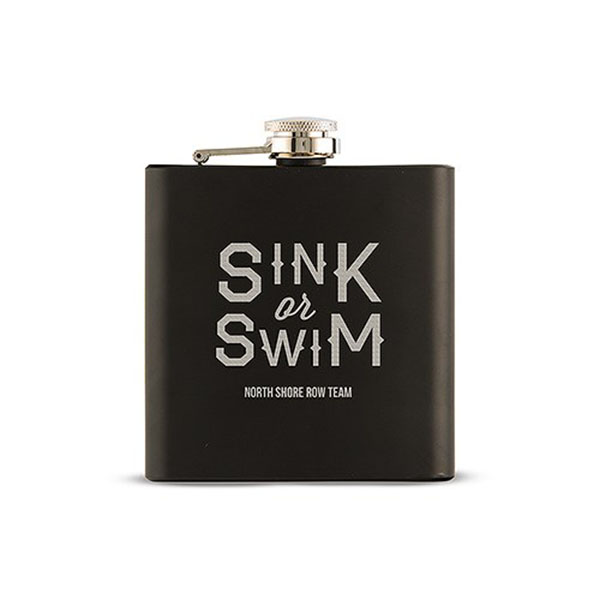 Sink Or Swim Etched Black Hip Flask